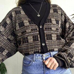 90s soft knit Boho chic Patterned Cardigan